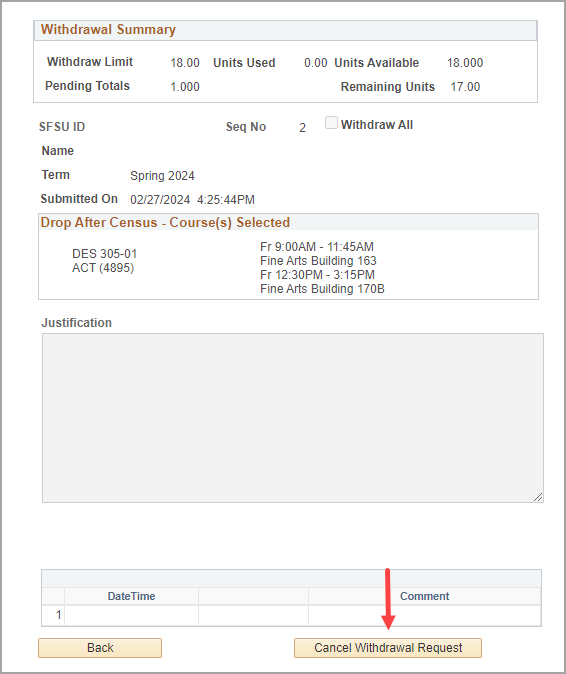 Cancel Withdrawal Request Submission