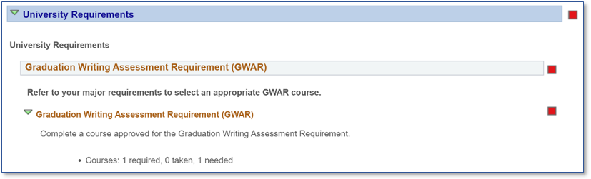 DPR view of how the Univeristy requirments section looks. 