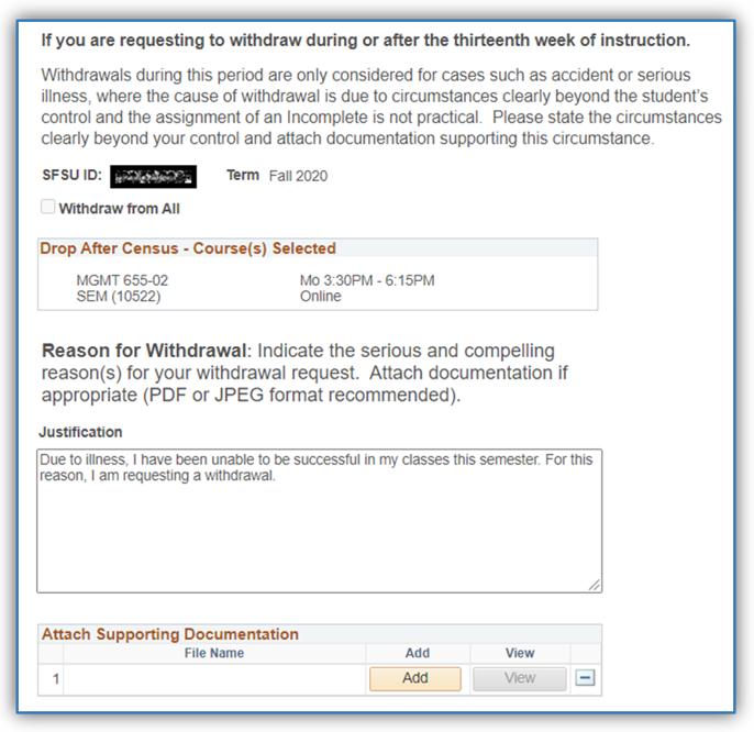 Withdrawal justification window