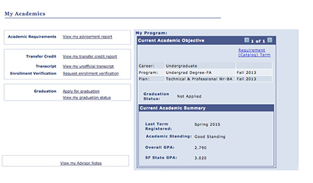Student Center's My Academics menu
